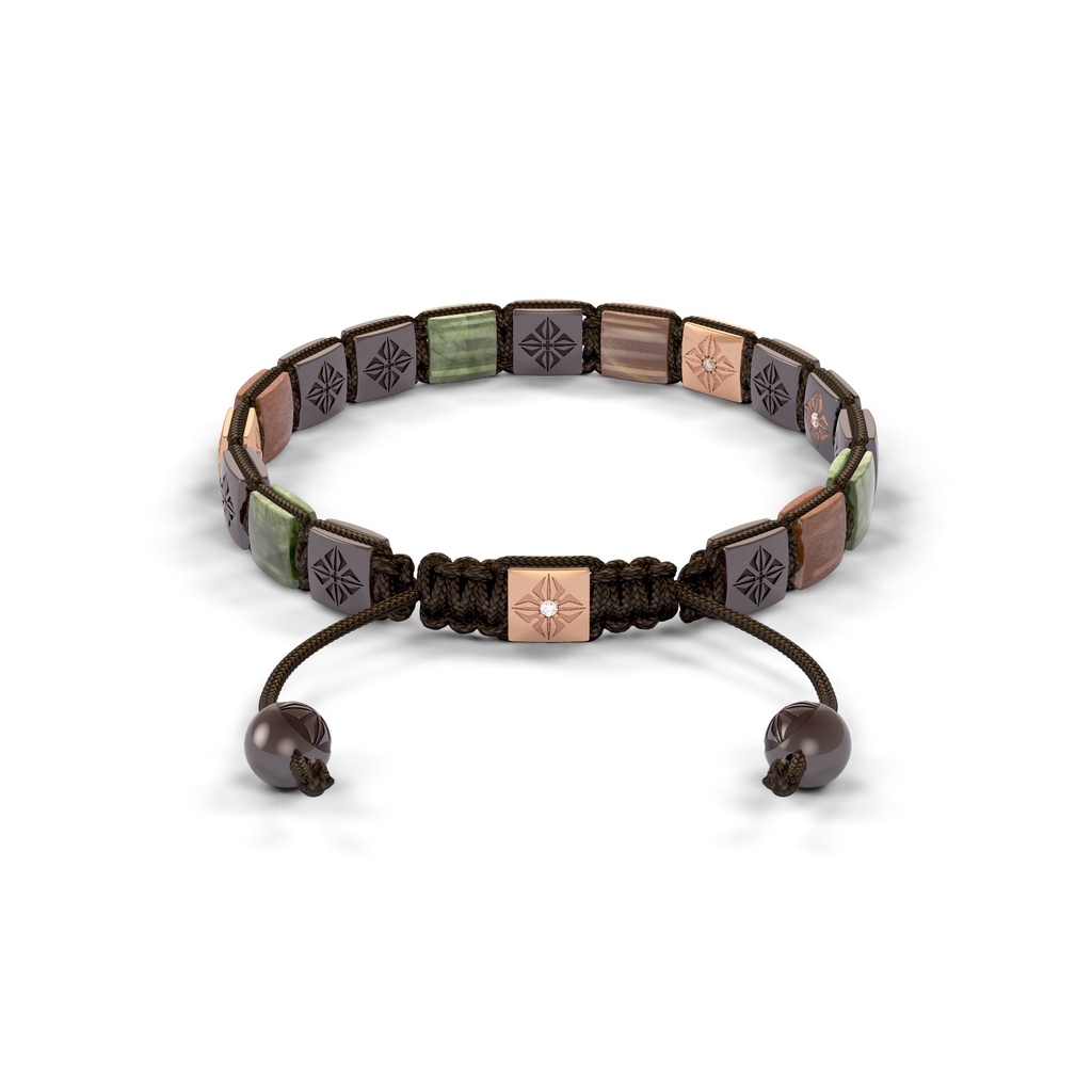 Shamballa Jewels Rose & Black Gold Champagne Diamond, Green Sapphire, Brown Moonstone & Ceramic 6mm Lock Bracelet (Back View) - D226287