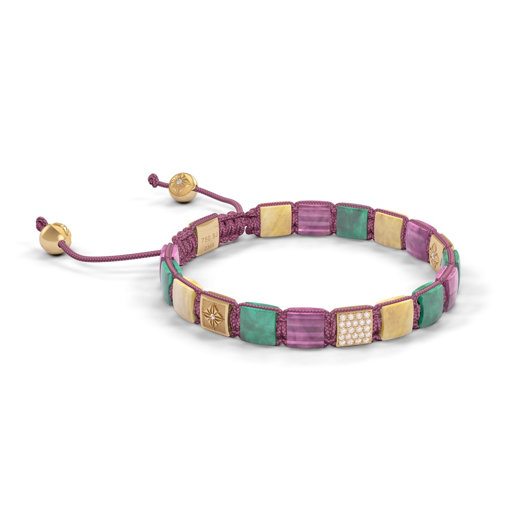 Shamballa Jewels Yellow Gold White Diamond, Emerald, Pink Sapphire & Yellow Sapphire 6mm Lock Bracelet (Left View) - D226071