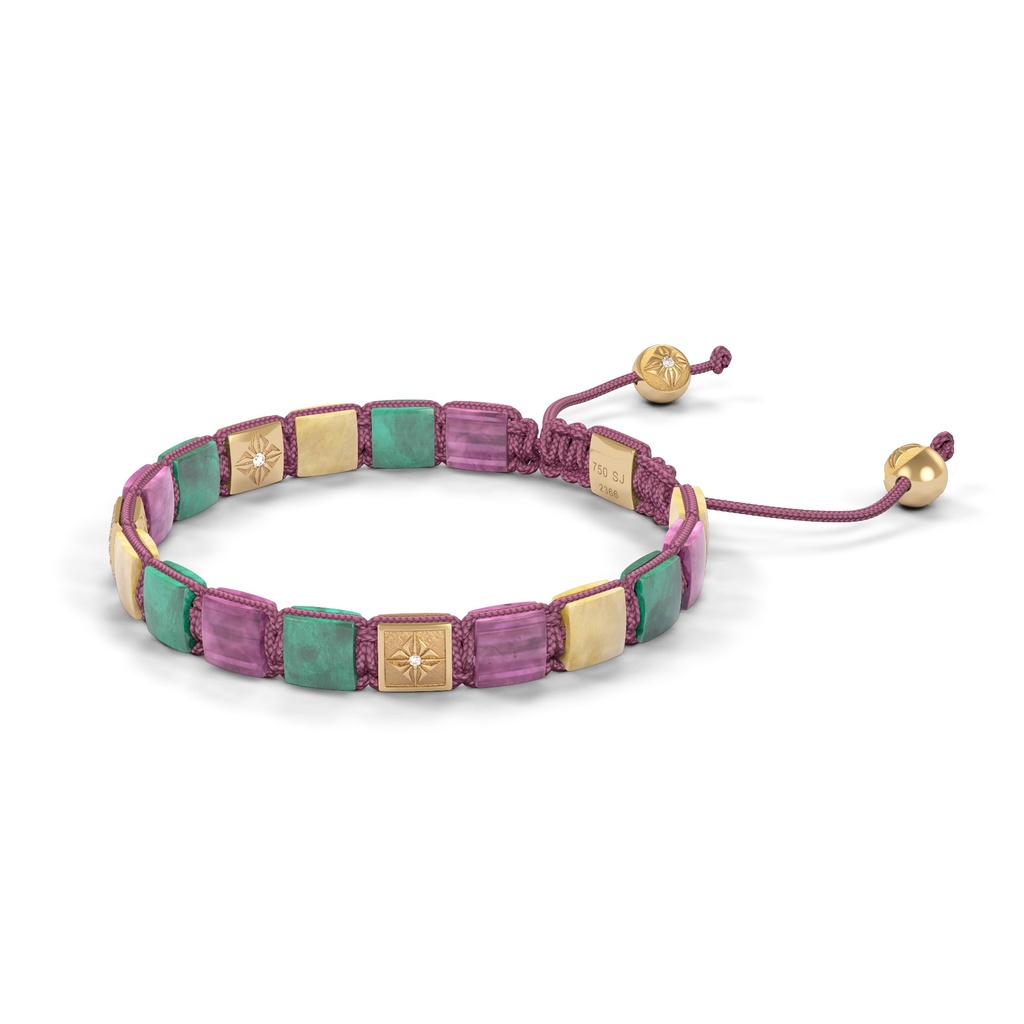 Shamballa Jewels Yellow Gold White Diamond, Emerald, Pink Sapphire & Yellow Sapphire 6mm Lock Bracelet (Right View) - D226071