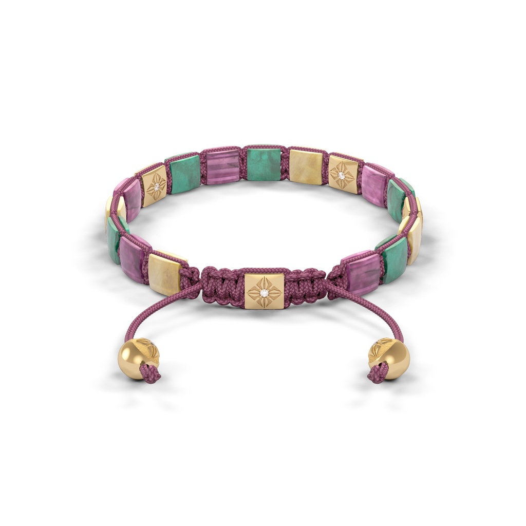 Shamballa Jewels Yellow Gold White Diamond, Emerald, Pink Sapphire & Yellow Sapphire 6mm Lock Bracelet (Back View) - D226071