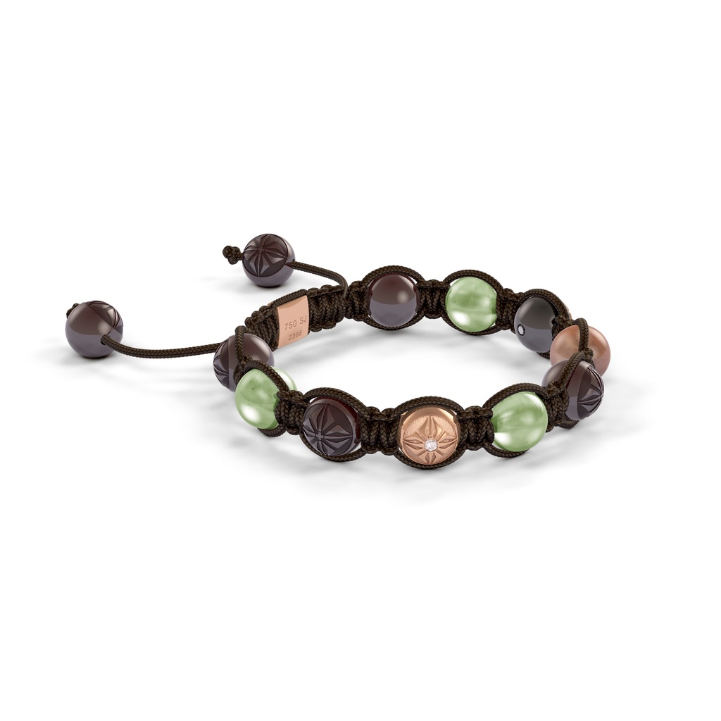 Shamballa Jewels Black & Rose Gold Green Sapphire, Brown Moonstone & Ceramic 8mm Braided Bracelet (Left View) - D226602