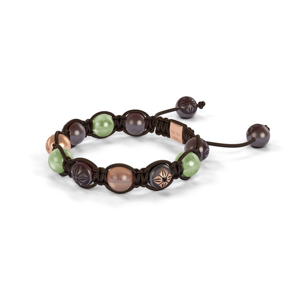 Shamballa Jewels Black & Rose Gold Green Sapphire, Brown Moonstone & Ceramic 8mm Braided Bracelet (Right View) - D226602