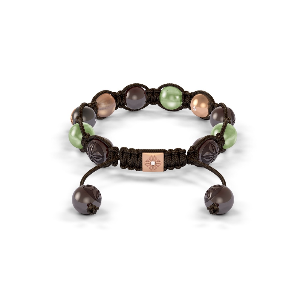 Shamballa Jewels Black & Rose Gold Green Sapphire, Brown Moonstone & Ceramic 8mm Braided Bracelet (Back View) - D226602