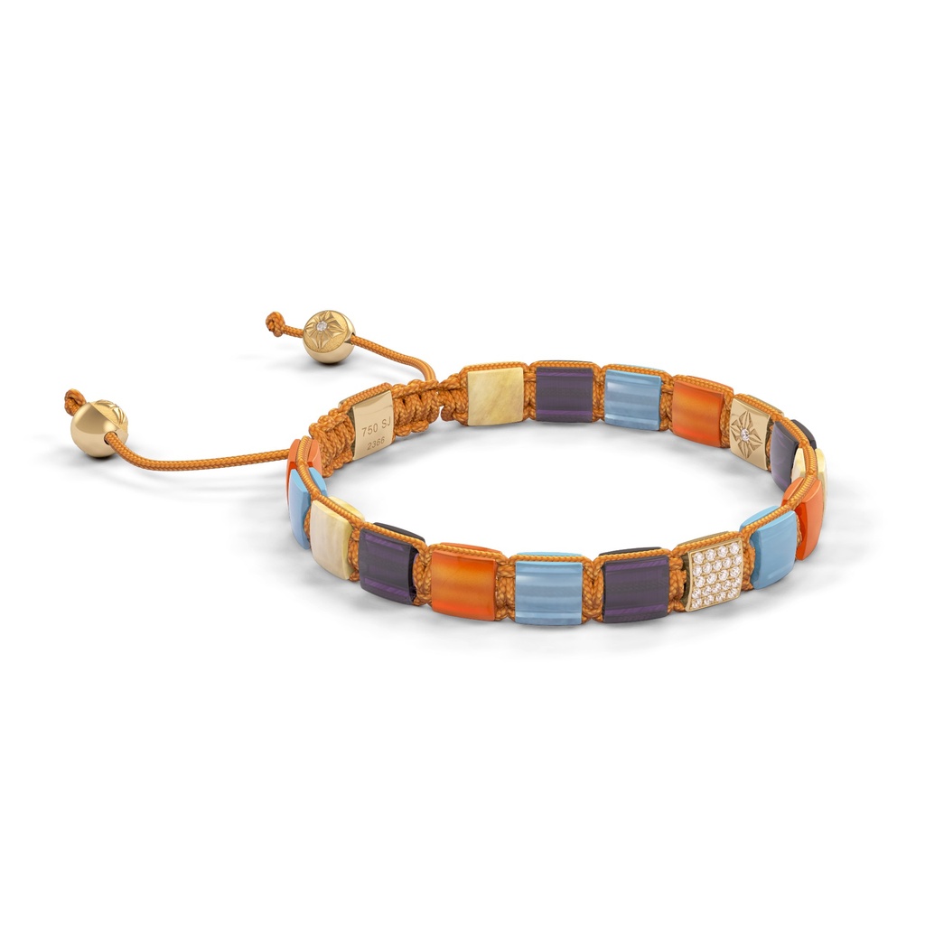 Shamballa Jewels Yellow Gold White Diamond & Mixed Semi-Precious 6mm Lock Bracelet (Left View) - D191032