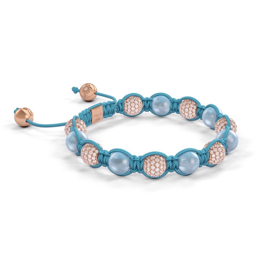 Shamballa Jewels Rose Gold White Diamond & Aquamarine 8mm Braided Bracelet (Left View) - D243950
