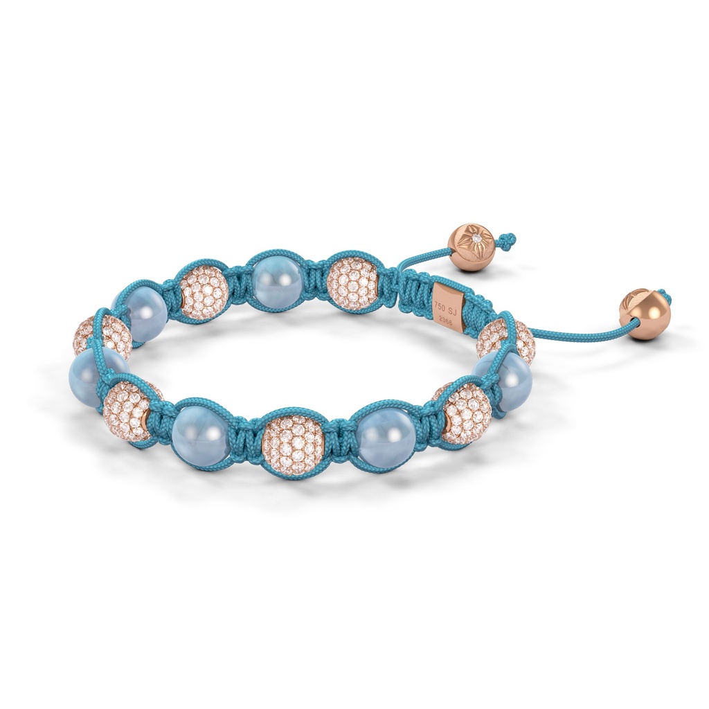 Shamballa Jewels Rose Gold White Diamond & Aquamarine 8mm Braided Bracelet (Right View) - D243950