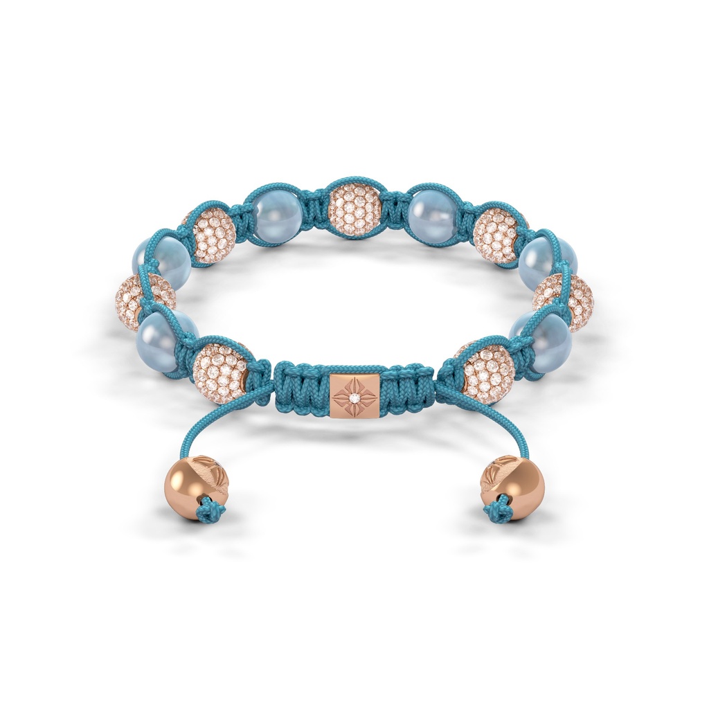 Shamballa Jewels Rose Gold White Diamond & Aquamarine 8mm Braided Bracelet (Back View) - D243950