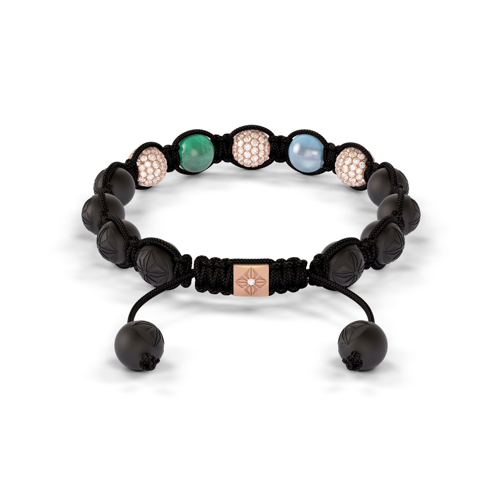 Shamballa Jewels Rose Gold White Diamond, Aquamarine & Emerald 8mm Braided Bracelet (Back View) - D243960