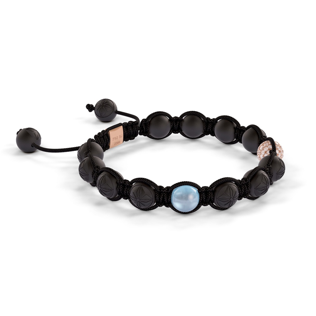 Shamballa Jewels Rose Gold White Diamond & Aquamarine 8mm Braided Bracelet (Left View) - D243961
