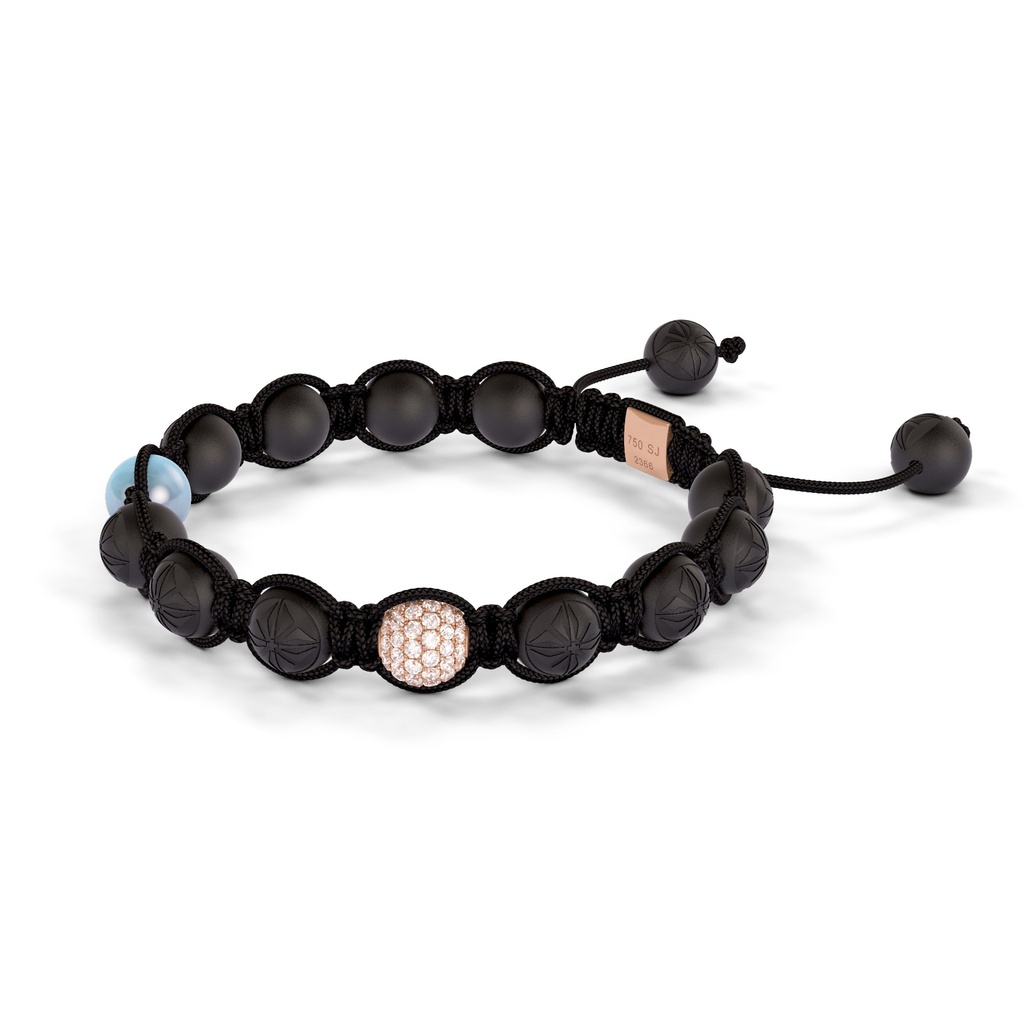 Shamballa Jewels Rose Gold White Diamond & Aquamarine 8mm Braided Bracelet (Right View) - D243961
