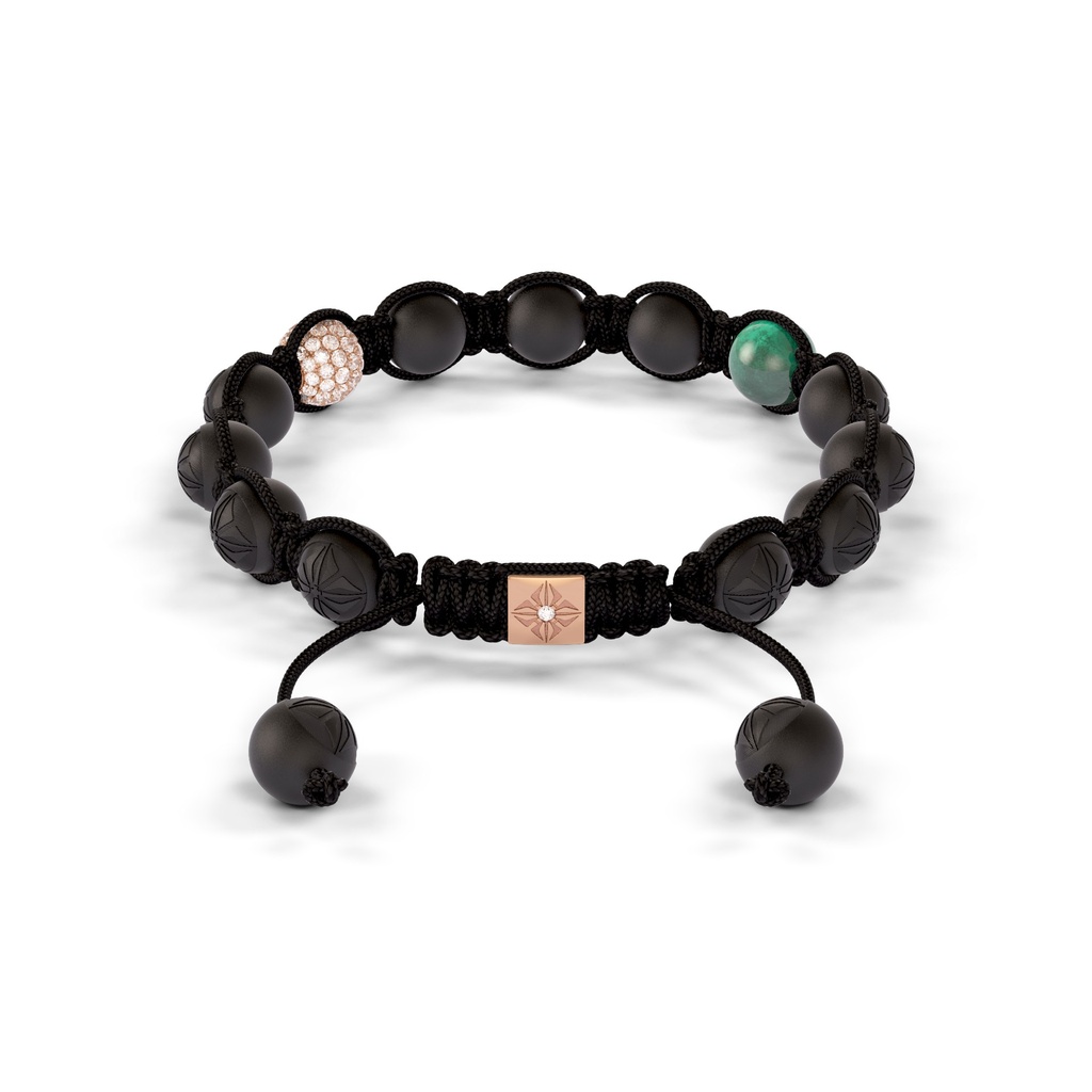 Shamballa Jewels Rose Gold White Diamond & Emerald 8mm Braided Bracelet (Back View) - D243962