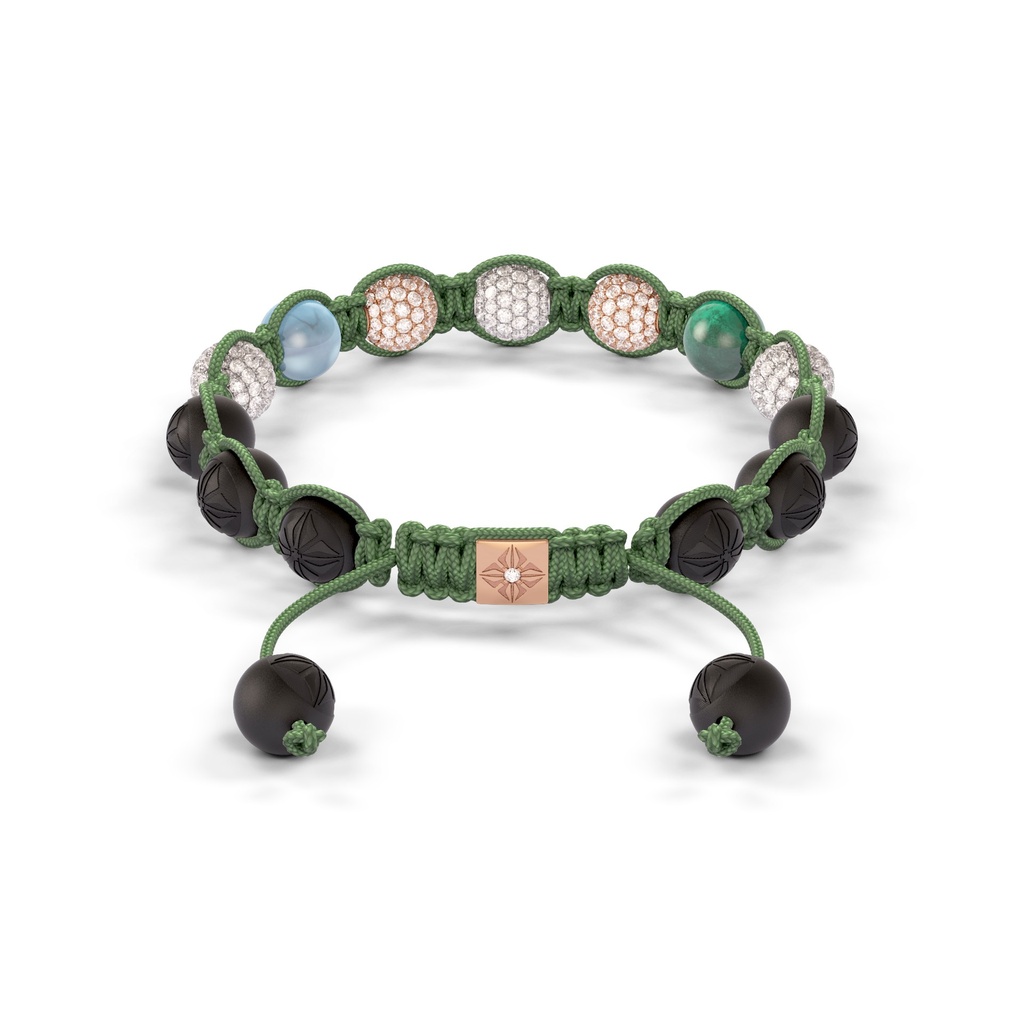 Shamballa Jewels Rose Gold White Diamond, Emerald & Aquamarine 8mm Braided Bracelet (Back View) - D243963