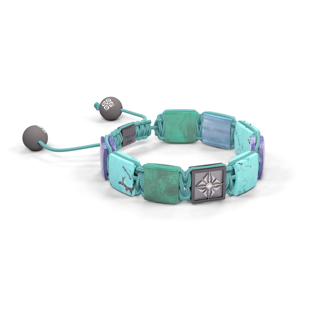 Shamballa Jewels-White Gold Tanzanite, Aquamarine, Turquoise & White Diamond 10mm Lock Bracelet-D226184-Frost Fratelli (Left View)