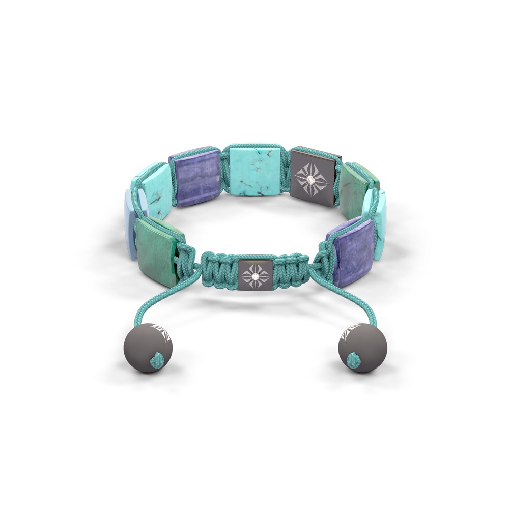 Shamballa Jewels-White Gold Tanzanite, Aquamarine, Turquoise & White Diamond 10mm Lock Bracelet-D226184-Frost Fratelli (Back View)