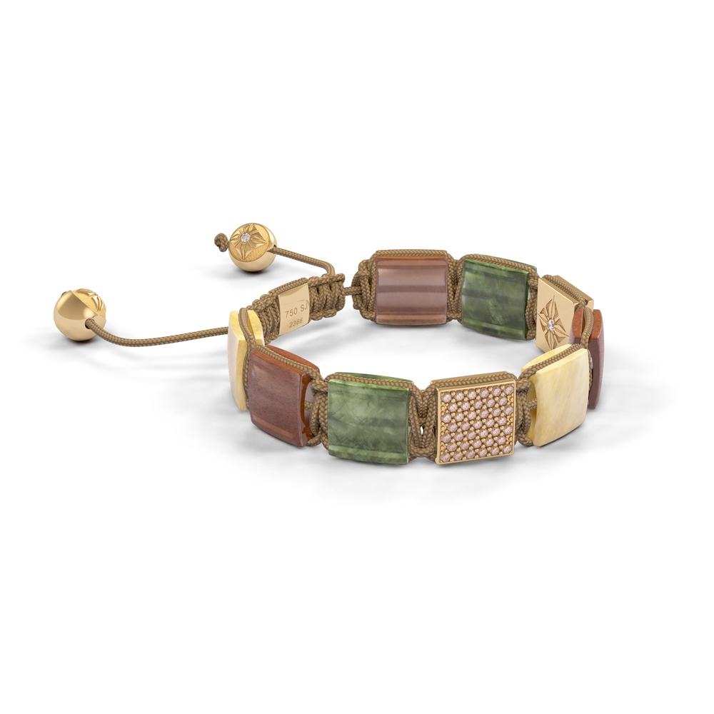 Shamballa Jewels-Yellow Gold Champagne Diamond, Green Sapphire, Yellow Sapphire & Brown Moonstone 10mm Lock Bracelet-D227122-Frost Fratelli (Left View)