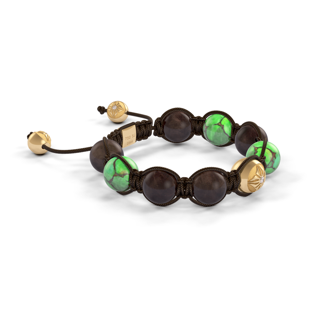 Shamballa Jewels - Yellow Gold Turquoise 10mm Bracelet - - Frost Fratelli (Left View)