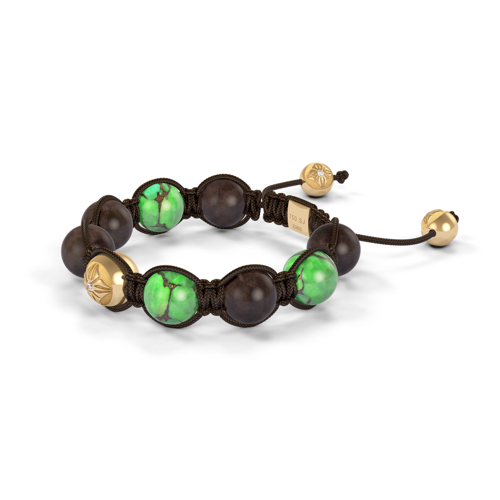Shamballa Jewels - Yellow Gold Turquoise 10mm Bracelet - - Frost Fratelli (Right View)