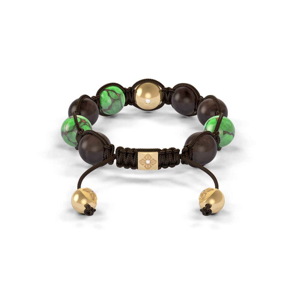 Shamballa Jewels - Yellow Gold Turquoise 10mm Bracelet - - Frost Fratelli (Back View)