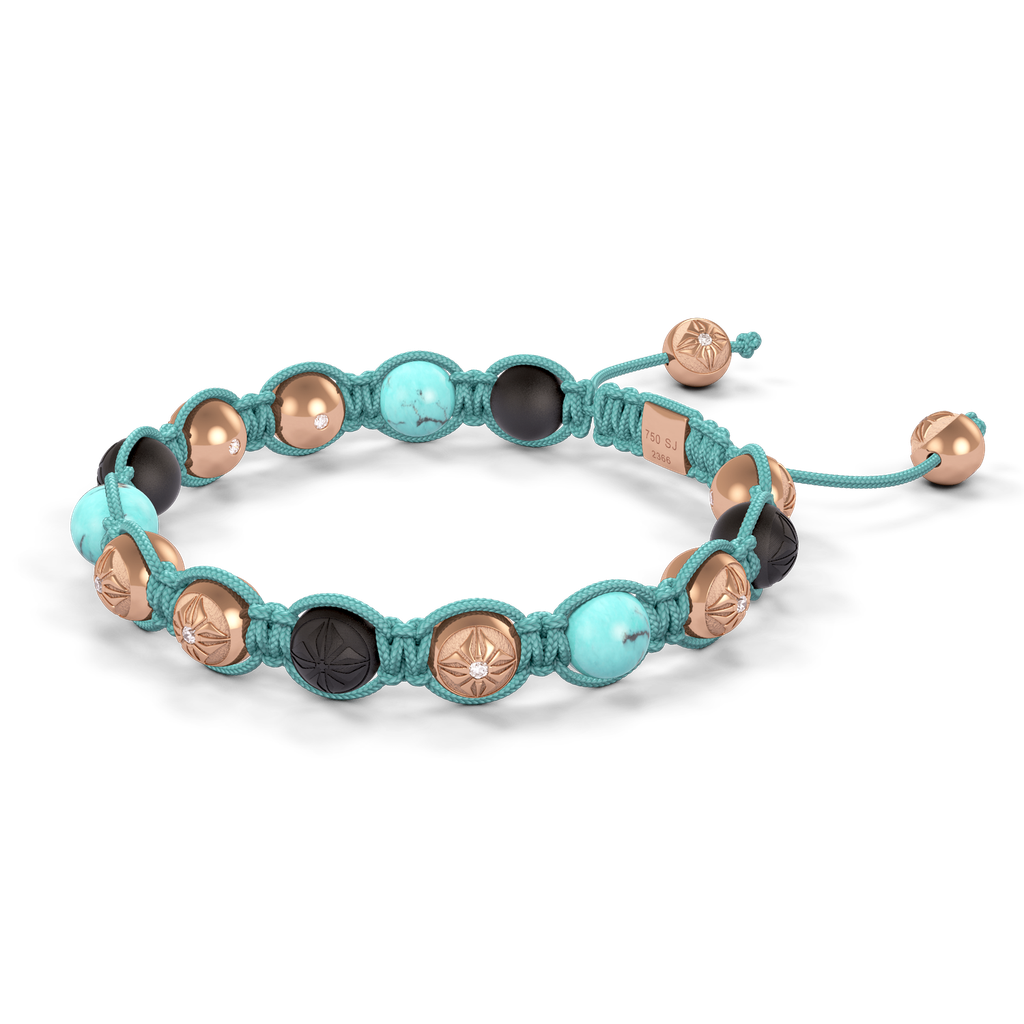 Shamballa Jewels - Rose Gold Turquoise & Ceramic 8mm Braided Bracelet - D246016 - Frost Fratelli