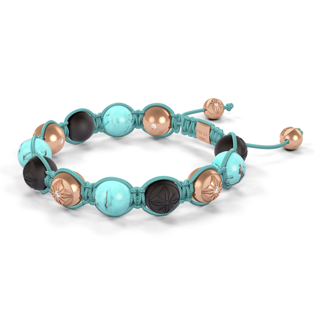 Shamballa Jewels - Rose Gold Turquoise & Ceramic 10mm Braided Bracelet - D246021 - Frost Fratelli