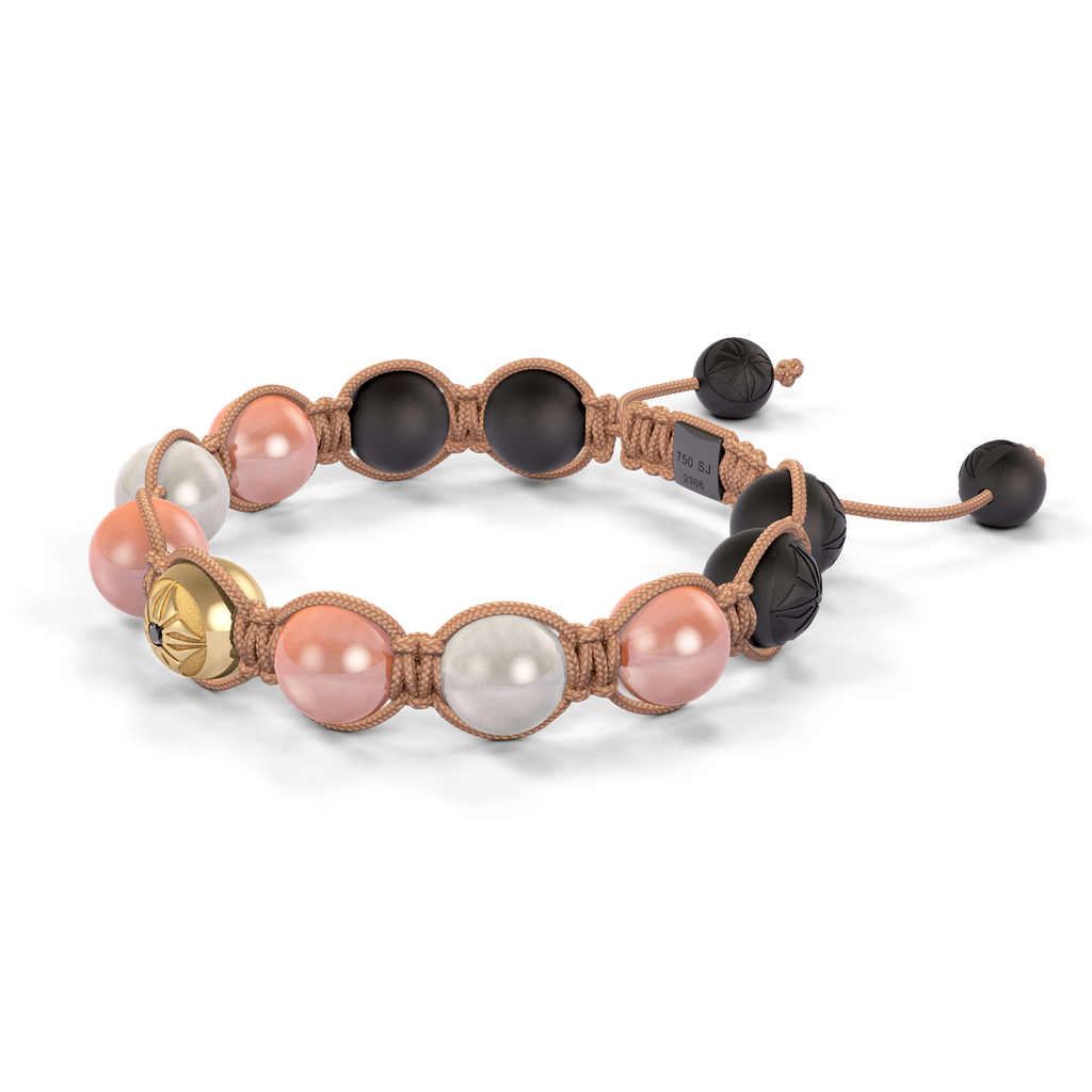 Shamballa Jewels - Black Gold Ceramic, Black Diamond & Pink Moonstone 10mm Braided Bracelet - D247526 - Frost Fratelli