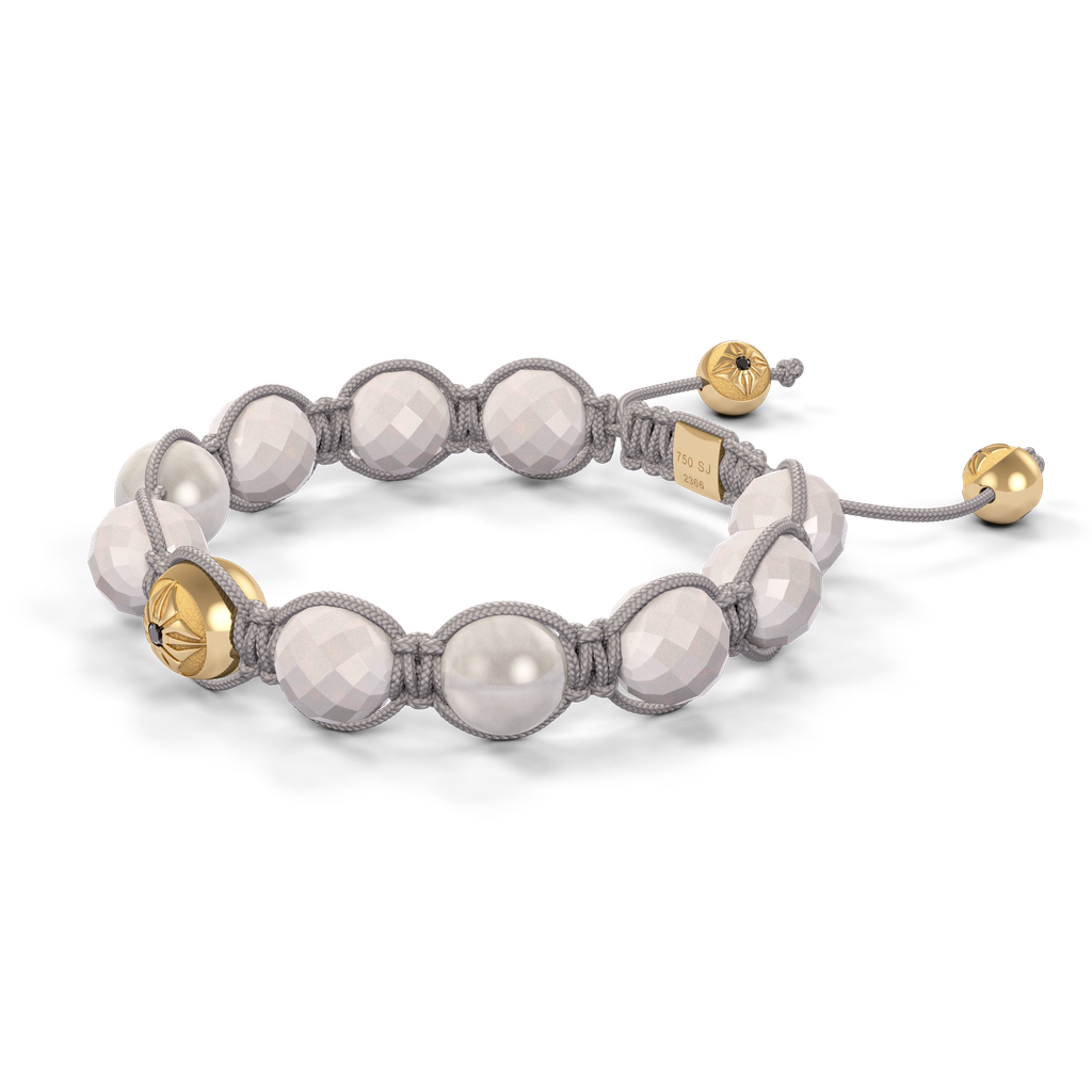 Shamballa Jewels - Yellow Gold Ceramic, Black Diamond & Pink Moonstone 10mm Braided Bracelet - D247531 - Frost Fratelli
