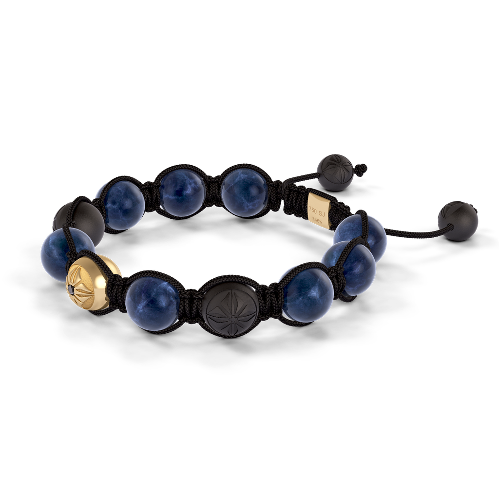 Shamballa Jewels - Yellow Gold Ceramic, Black Diamond & Blue Sapphire 10mm Braided Bracelet - D247534 - Frost Fratelli