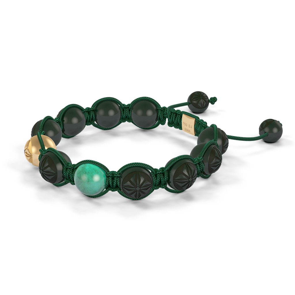Shamballa Jewels - Yellow Gold Ceramic, Black Diamond & Emerald 10mm Braided Bracelet - D247535 - Frost Fratelli