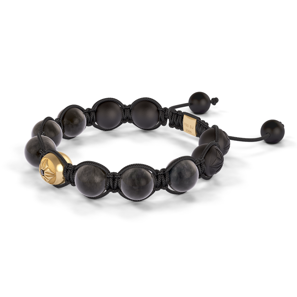 Shamballa Jewels - Yellow Gold Ceramic, Black Diamond & Grey Sapphire 10mm Braided Bracelet - D247537 - Frost Fratelli