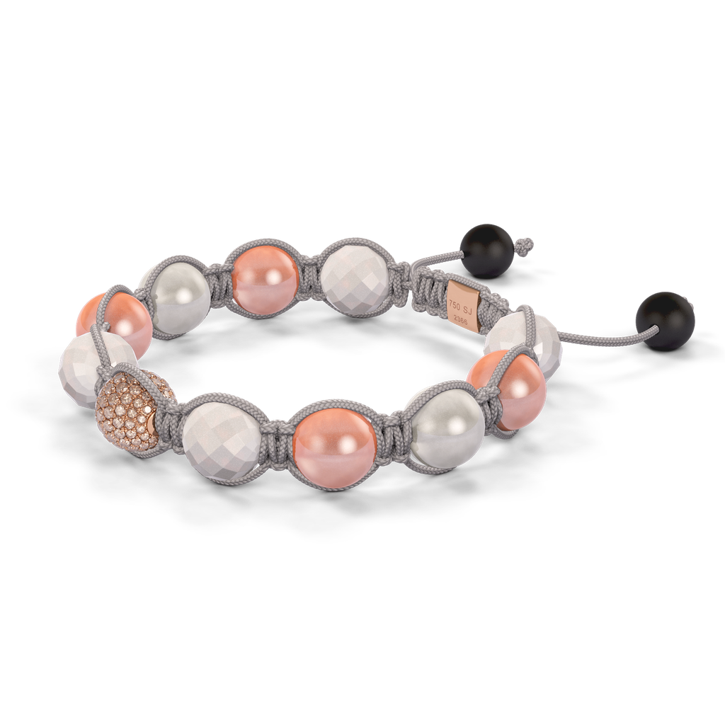 Shamballa Jewels - Rose Gold Champagne Diamond, Pink Moonstone & Ceramic 10mm Braided Bracelet - D247554 - Frost Fratelli