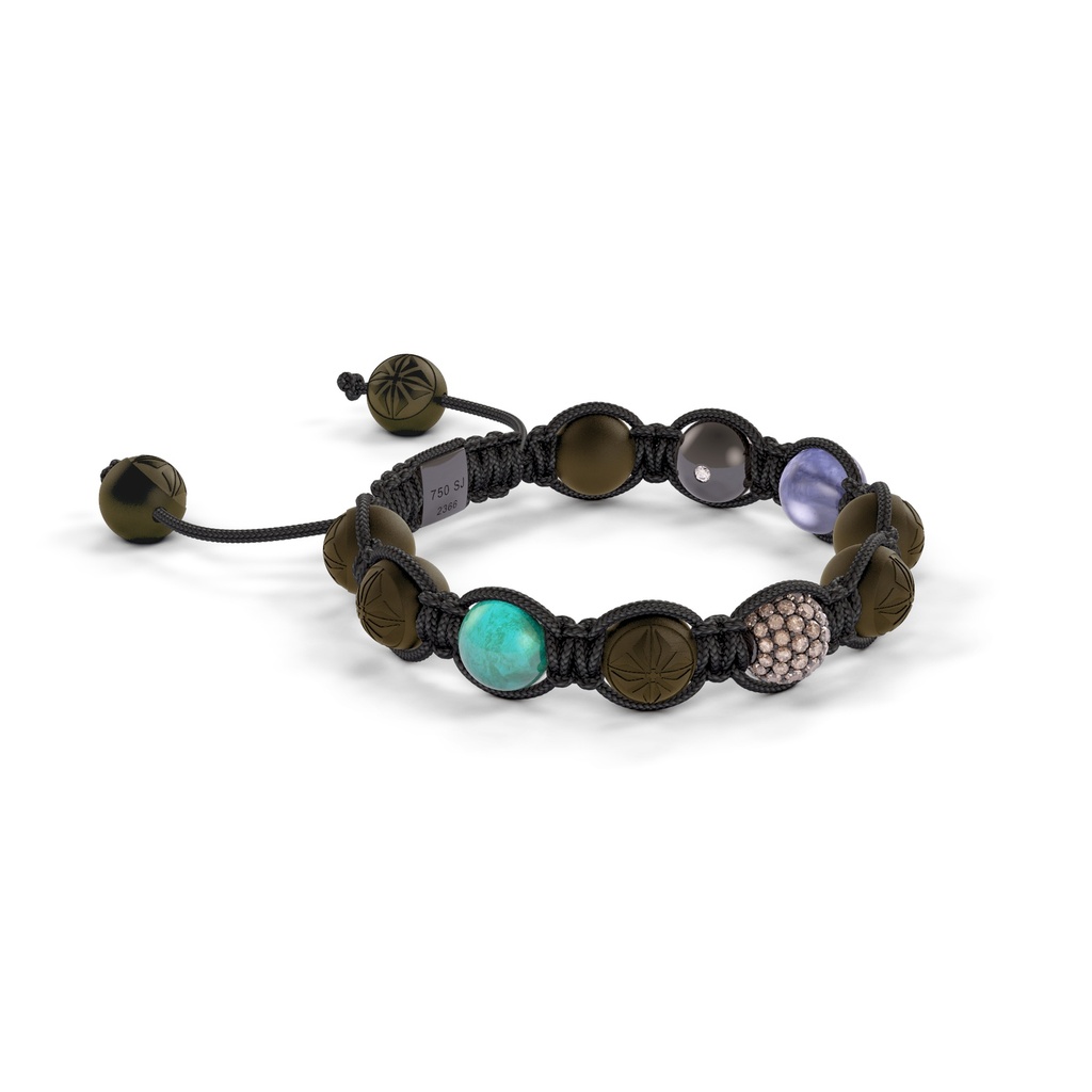 Shamballa Jewels - Black Gold, Rose Gold & Carbon Champagne Diamond, Tanzanite, Turquoise, Carnelian & Ceramic 8mm Bracelet - - Frost Fratelli (Left View)