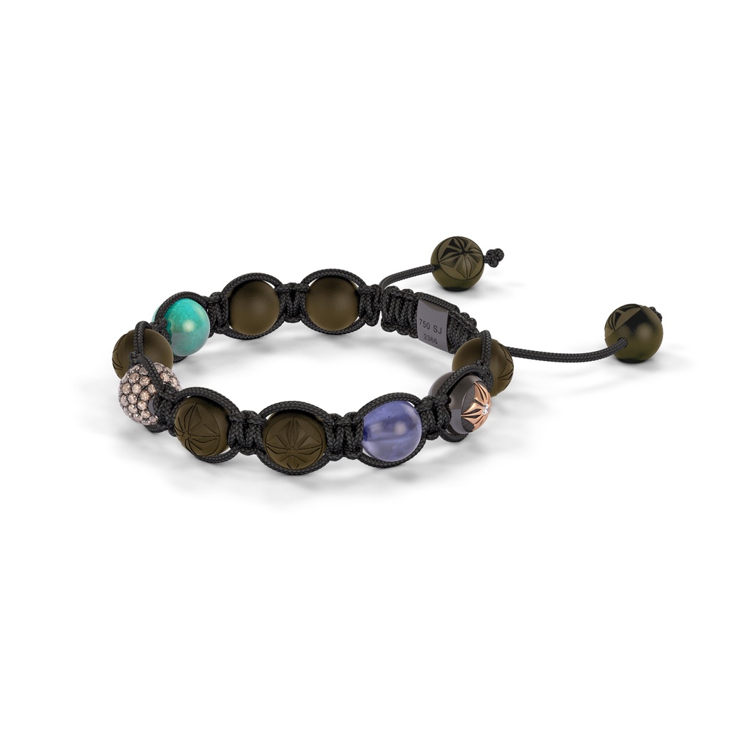 Shamballa Jewels - Black Gold, Rose Gold & Carbon Champagne Diamond, Tanzanite, Turquoise, Carnelian & Ceramic 8mm Bracelet - - Frost Fratelli (Right View)