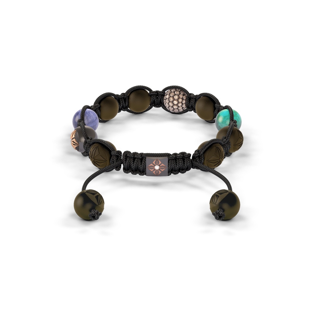 Shamballa Jewels - Black Gold, Rose Gold & Carbon Champagne Diamond, Tanzanite, Turquoise, Carnelian & Ceramic 8mm Bracelet - - Frost Fratelli (Back View)