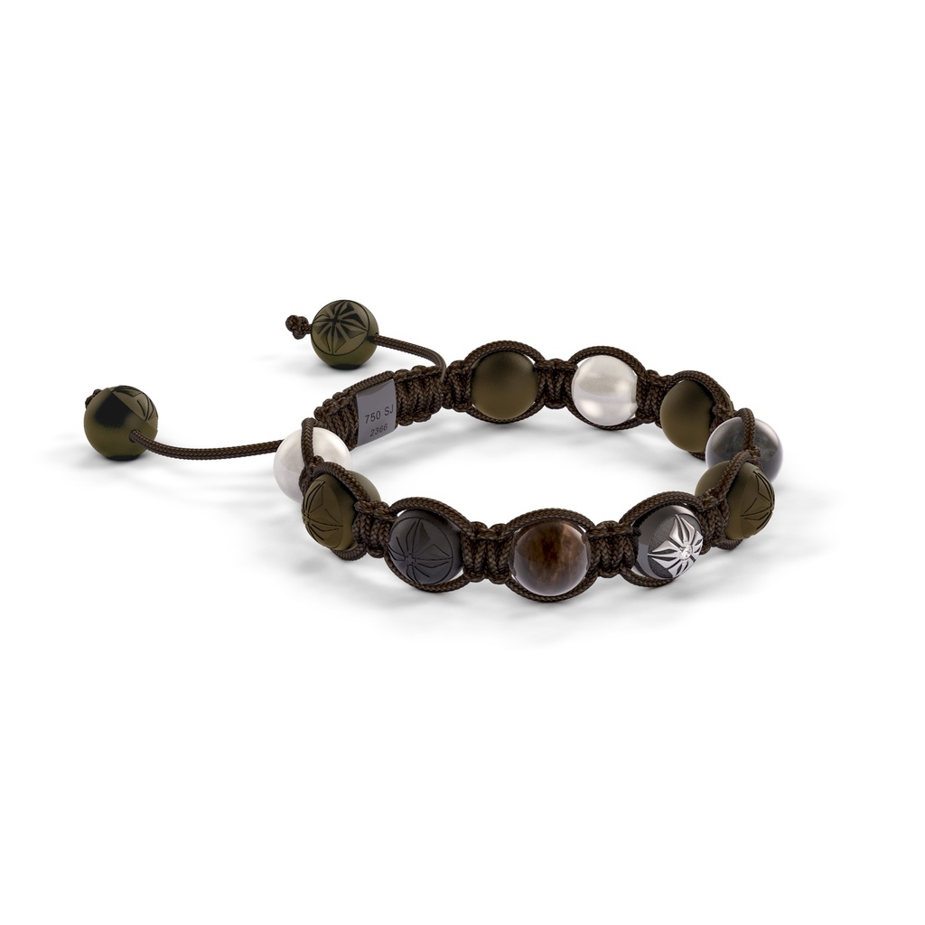 Shamballa Jewels - Black Gold Brown Sapphire, Grey Sapphire, Grey Moonstone & Ceramic 8mm Bracelet - - Frost Fratelli (Left View)