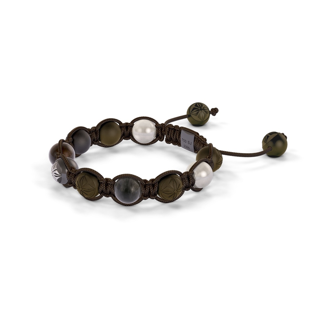 Shamballa Jewels - Black Gold Brown Sapphire, Grey Sapphire, Grey Moonstone & Ceramic 8mm Bracelet - - Frost Fratelli (Right View)