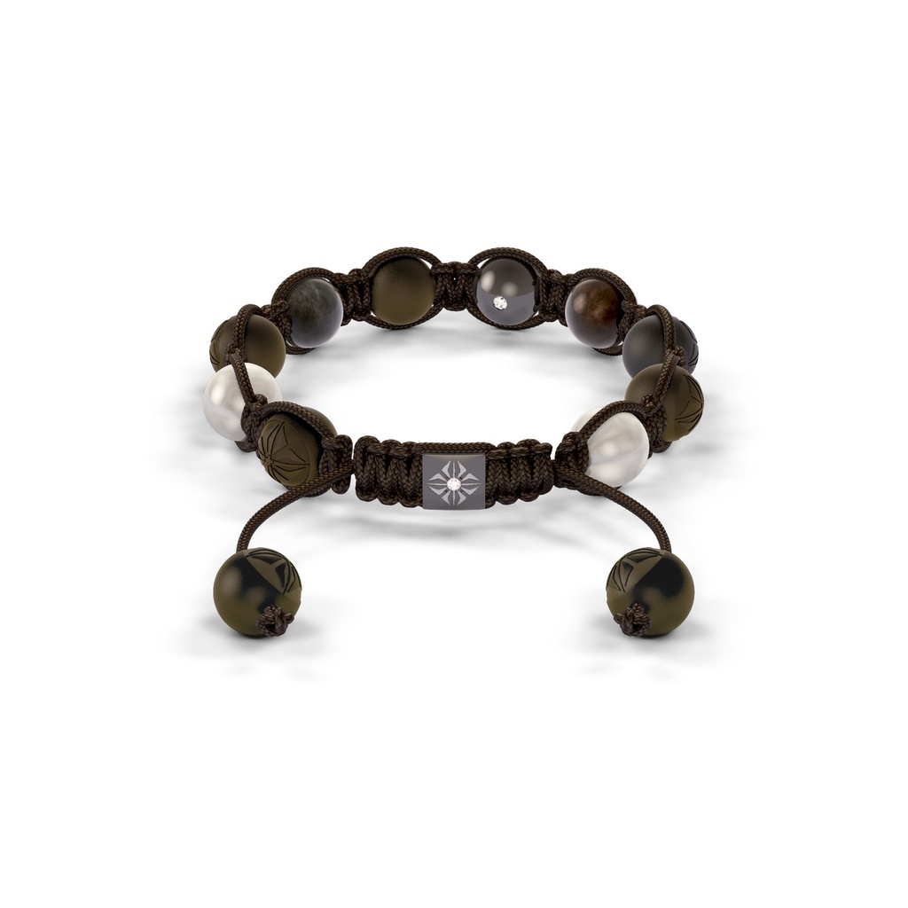 Shamballa Jewels - Black Gold Brown Sapphire, Grey Sapphire, Grey Moonstone & Ceramic 8mm Bracelet - - Frost Fratelli (Back View)
