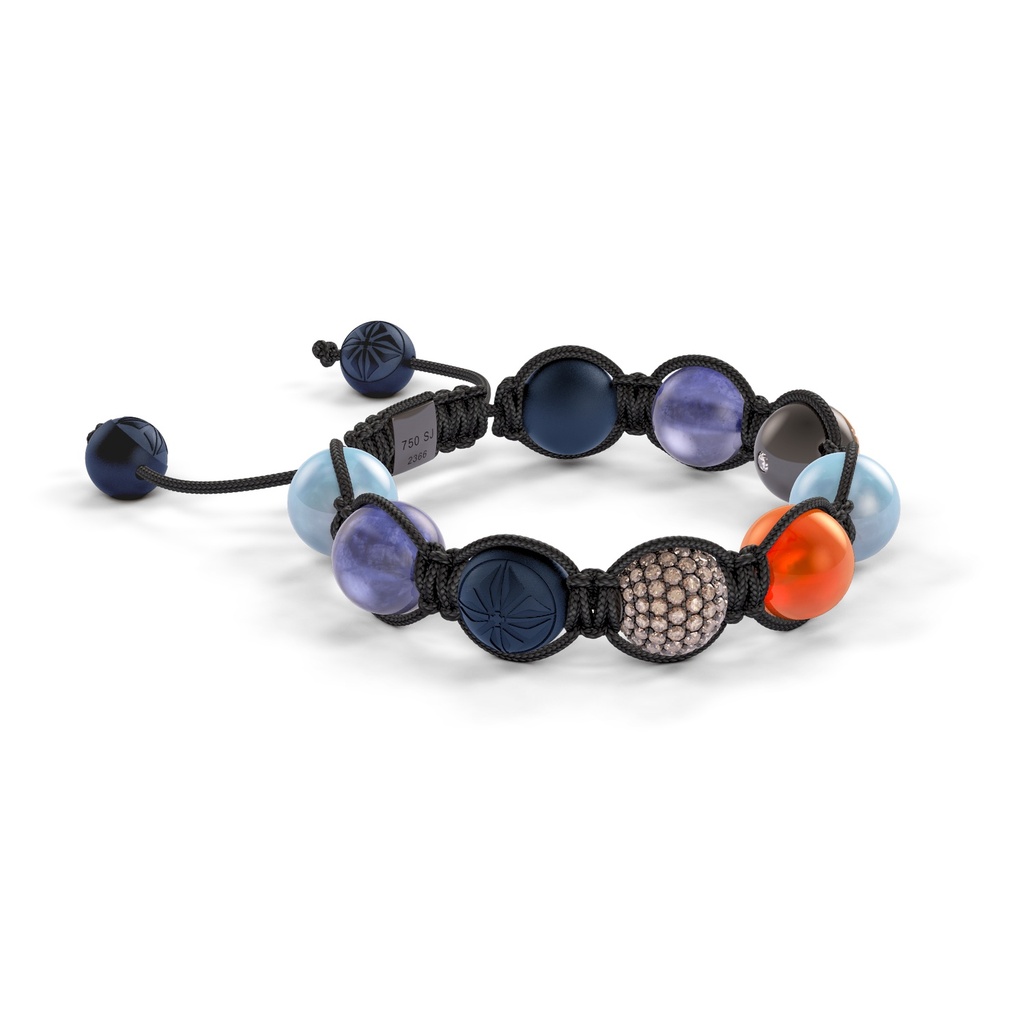 Shamballa Jewels - Black Gold Champagne Diamond, Tanzanite, Aquamarine, Carnelian & Ceramic 10mm Bracelet - - Frost Fratelli (Left View)