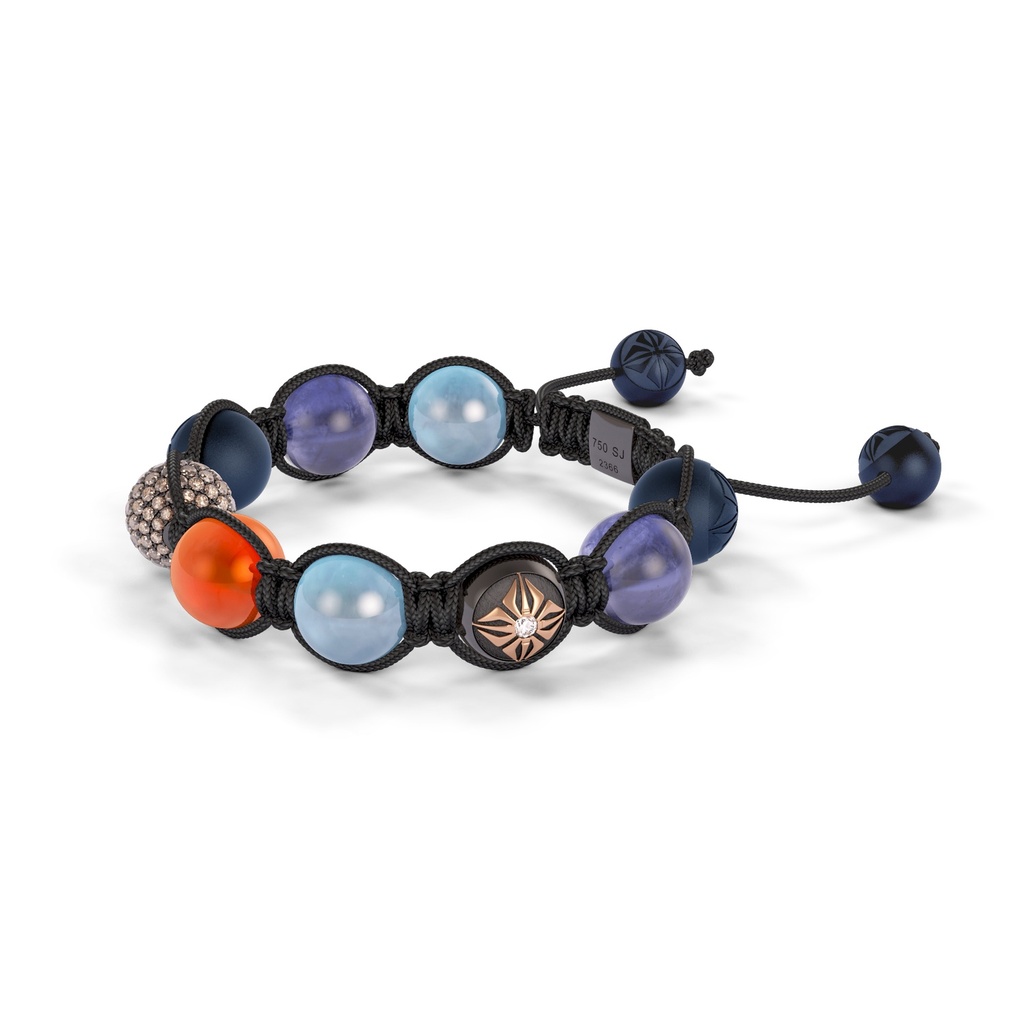 Shamballa Jewels - Black Gold Champagne Diamond, Tanzanite, Aquamarine, Carnelian & Ceramic 10mm Bracelet - - Frost Fratelli (Right View)