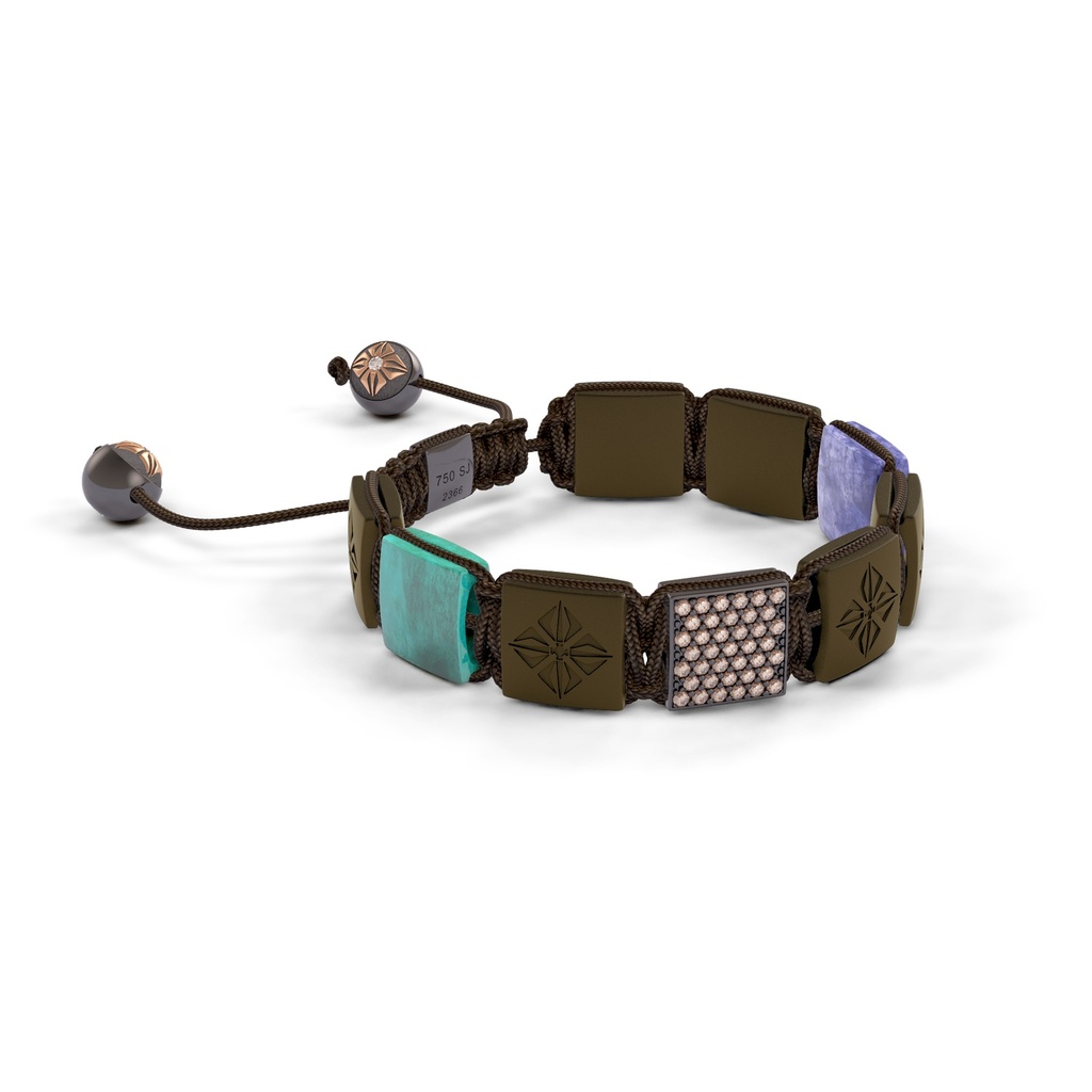 Shamballa Jewels - Black Gold Champagne Diamond, Tanzanite, Turquoise & Ceramic 10mm Bracelet - - Frost Fratelli (Left View)