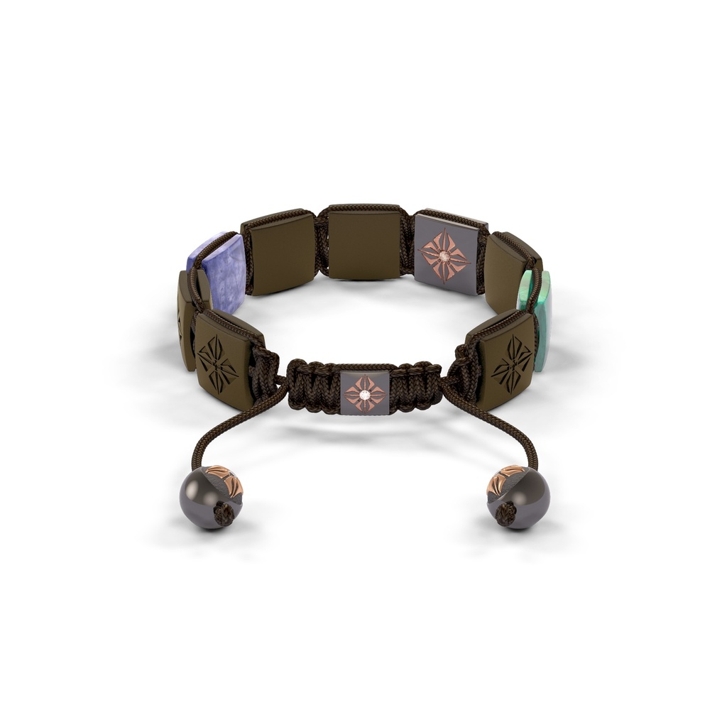 Shamballa Jewels - Black Gold Champagne Diamond, Tanzanite, Turquoise & Ceramic 10mm Bracelet - - Frost Fratelli (Back View)