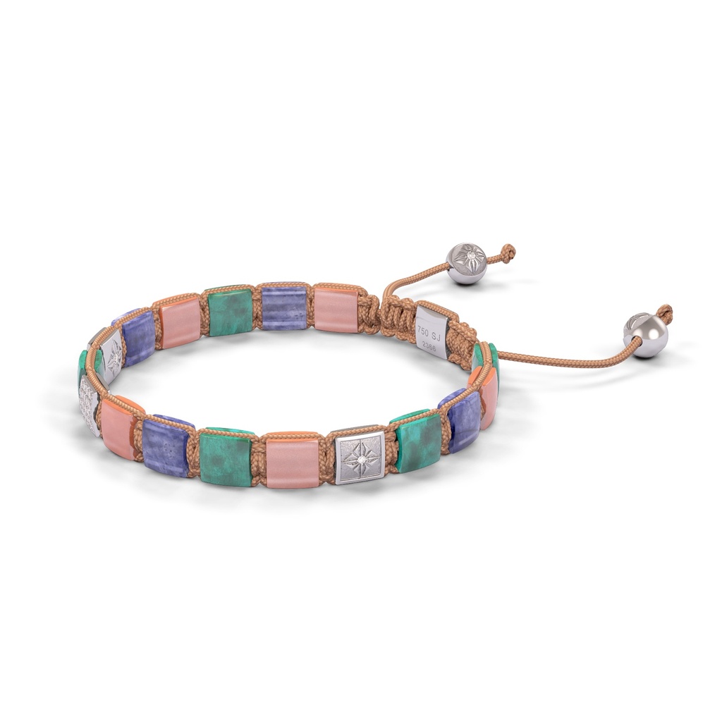 Shamballa Jewels - White Gold White Diamond, Tanzanite, Turquoise & Peach Moonstone 6mm Lock Bracelet - - Frost Fratelli (Right View)