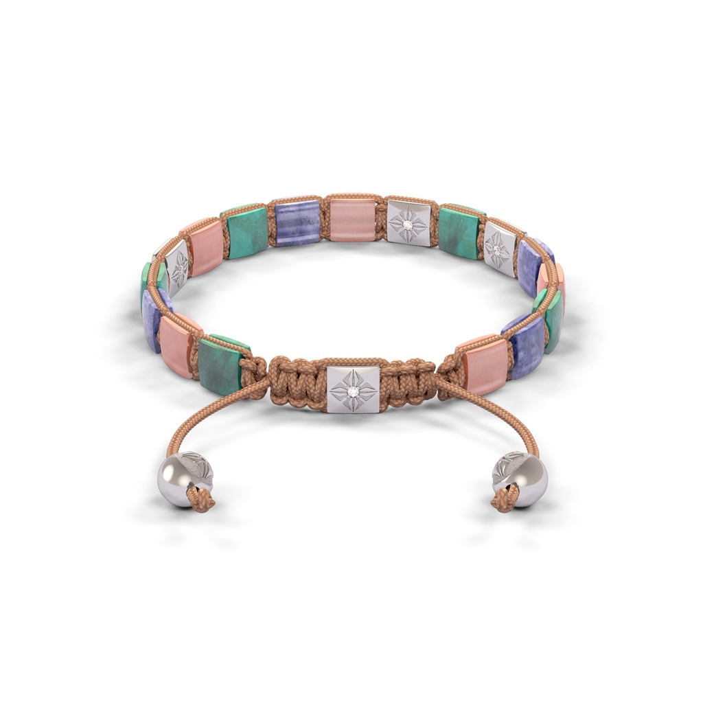 Shamballa Jewels - White Gold White Diamond, Tanzanite, Turquoise & Peach Moonstone 6mm Lock Bracelet - - Frost Fratelli (Back View)