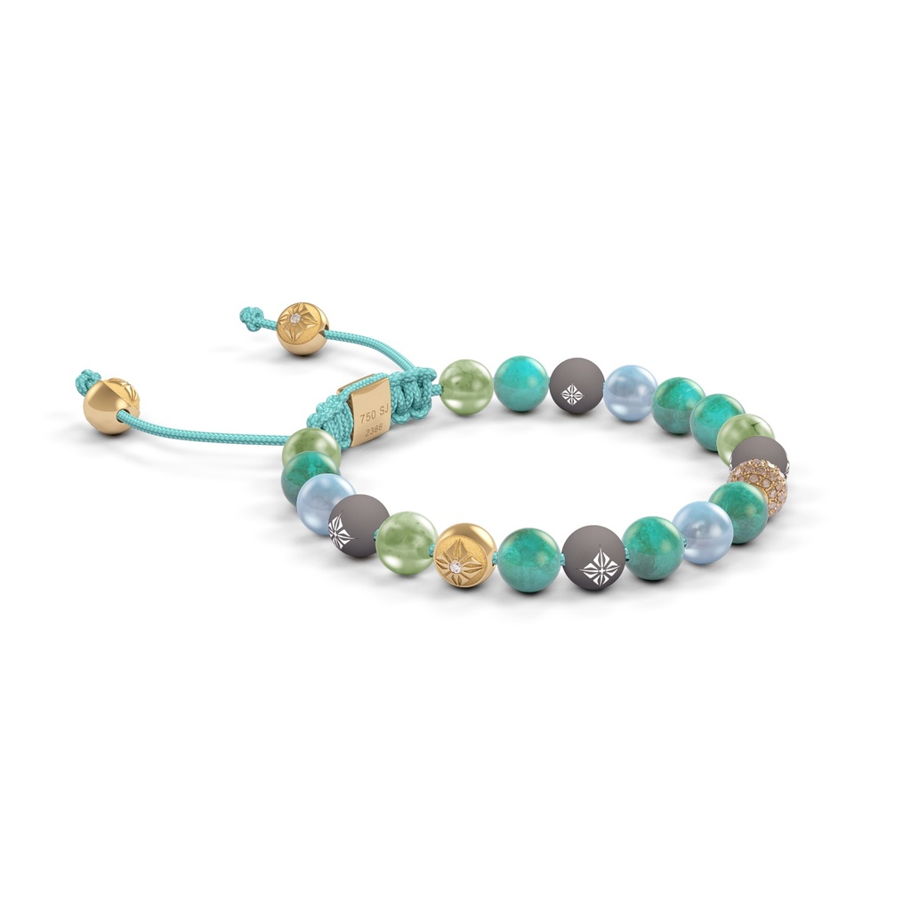 Shamballa Jewels - Yellow Gold Champagne Diamond, Emerald, Green Sapphire, Turquoise & Aquamarine 6mm Non-Braided Bracelet - - Frost Fratelli (Left View)