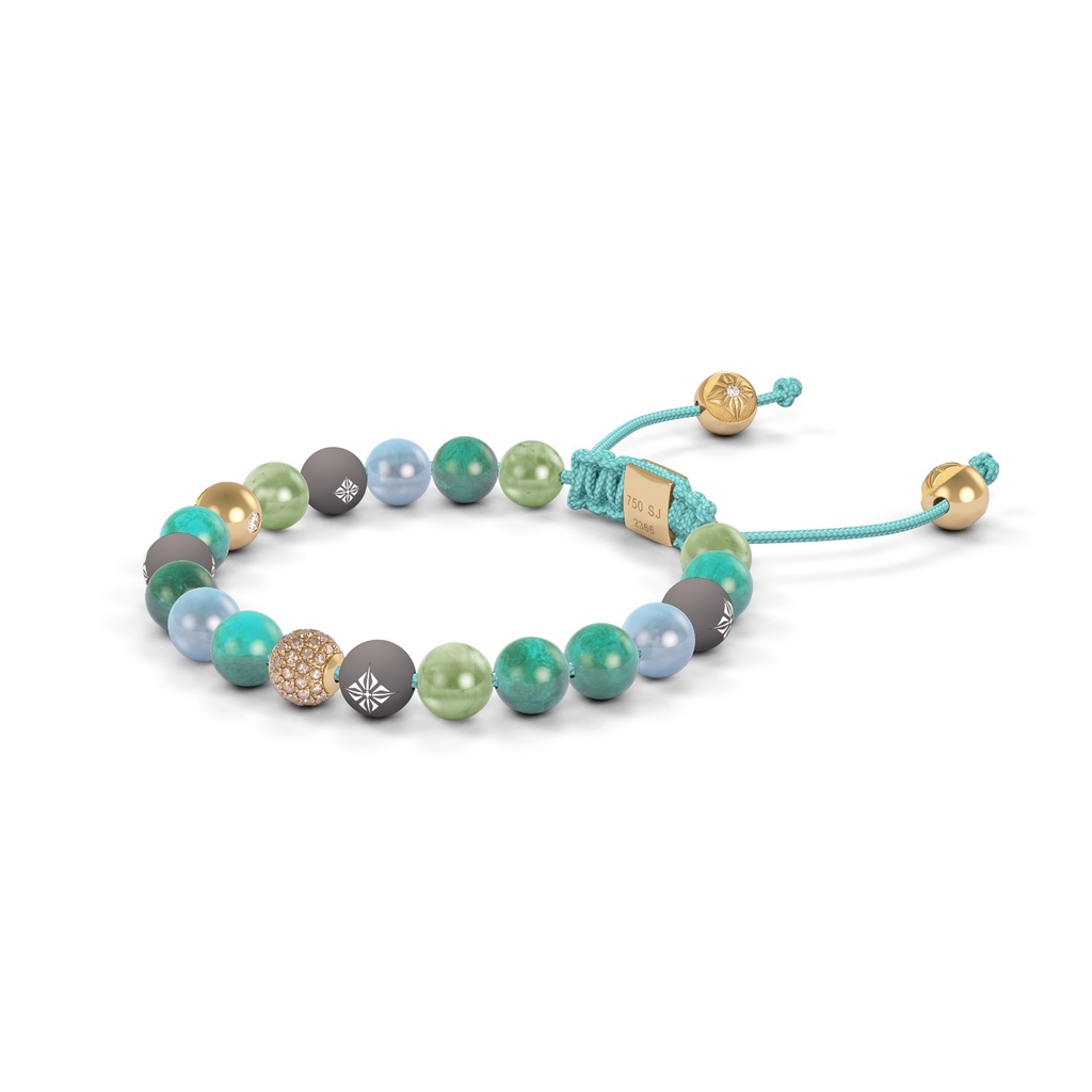 Shamballa Jewels - Yellow Gold Champagne Diamond, Emerald, Green Sapphire, Turquoise & Aquamarine 6mm Non-Braided Bracelet - - Frost Fratelli (Right View)