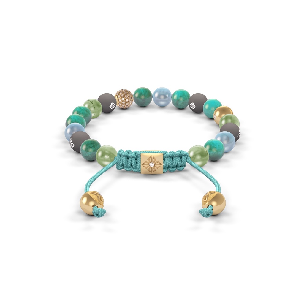 Shamballa Jewels - Yellow Gold Champagne Diamond, Emerald, Green Sapphire, Turquoise & Aquamarine 6mm Non-Braided Bracelet - - Frost Fratelli (Back View)