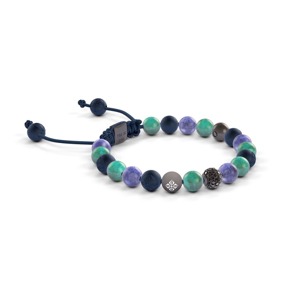 Shamballa Jewels - Black Gold Black Diamond, Turquoise & Tanzanite 6mm Non-Braided Bracelet - - Frost Fratelli (Left View)