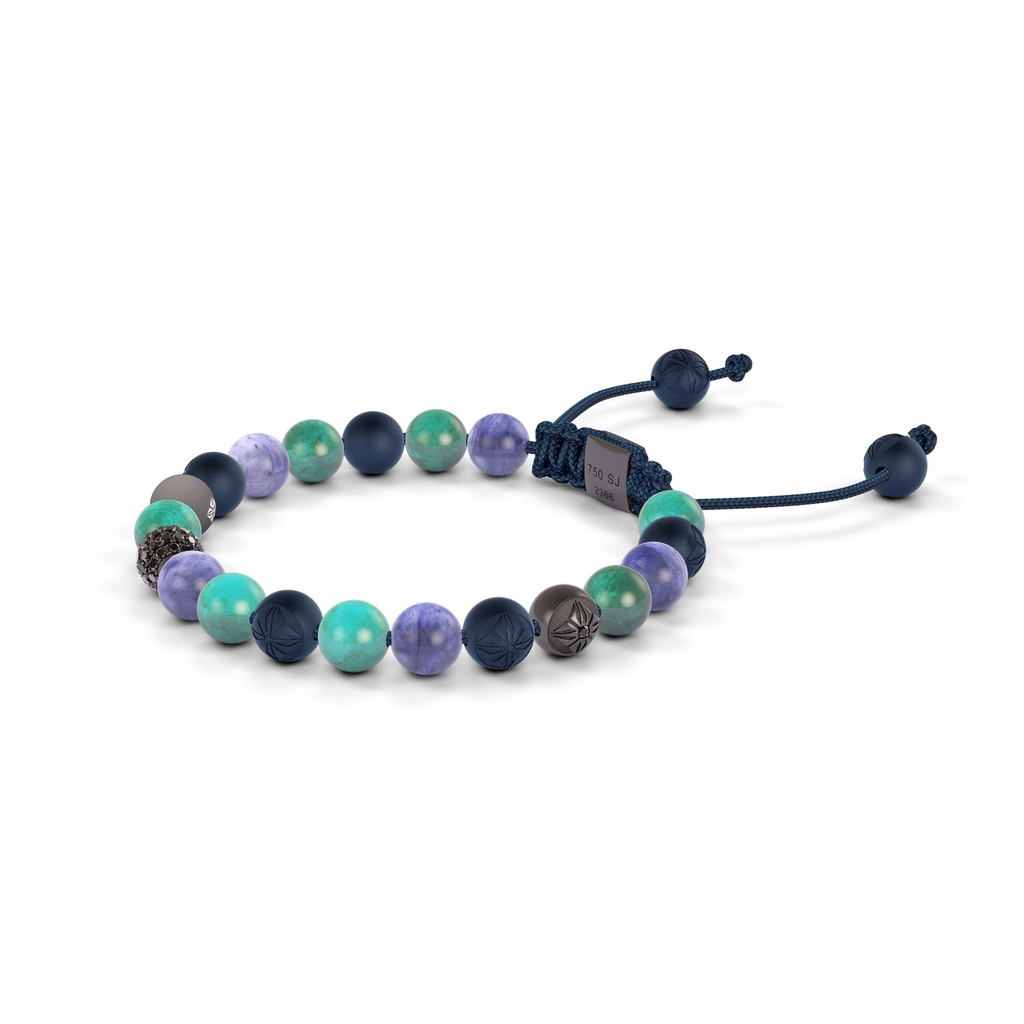 Shamballa Jewels - Black Gold Black Diamond, Turquoise & Tanzanite 6mm Non-Braided Bracelet - - Frost Fratelli (Right View)