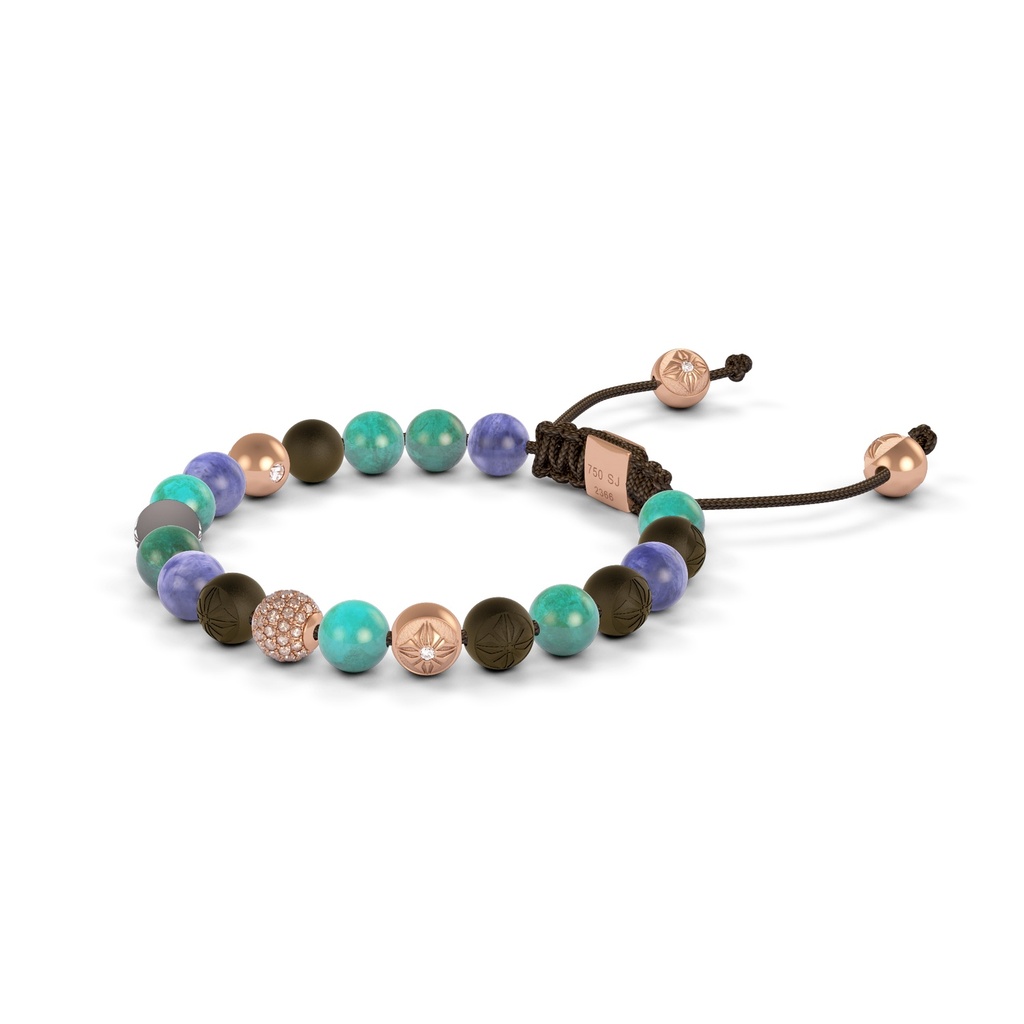 Shamballa Jewels - Rose Gold Champagne Diamond, Brown Diamond, Tanzanite, Turquoise & Ceramic 6mm Non-Braided Bracelet - - Frost Fratelli (Right View)