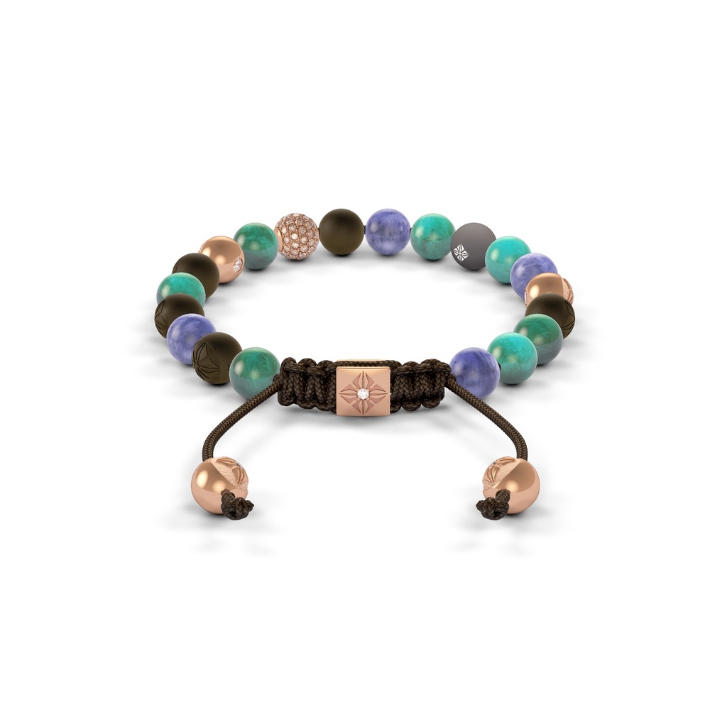 Shamballa Jewels - Rose Gold Champagne Diamond, Brown Diamond, Tanzanite, Turquoise & Ceramic 6mm Non-Braided Bracelet - - Frost Fratelli (Back View)