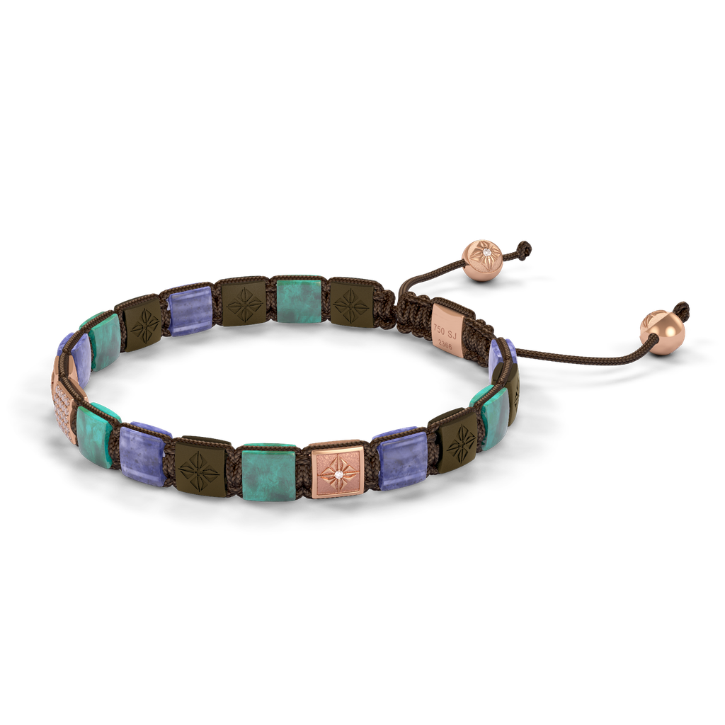 Shamballa Jewels - Rose Gold Champagne Diamond, Tanzanite, Turquoise & Ceramic 6mm Lock Bracelet - D242545 - Frost Fratelli